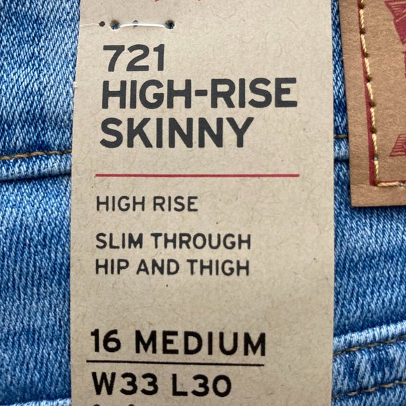 Rare Levi's Women's 721 High Rise Skinny Sapphire Plaid Jeans 33 (US 16) R "NWT" - Picture 6 of 13